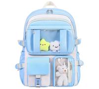 HORHEAR Kawaii Backpack for School Girls Cute Bag with Kawaii Stuff Bear Pendant Backpack Aesthetic for Kids Black Bag（light blue）