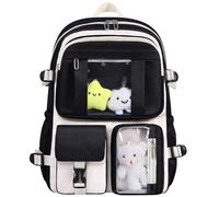 HORHEAR Kawaii Backpack for School Girls Cute Bag with Kawaii Stuff Bear Pendant Backpack Aesthetic for Kids Black Bag