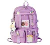 HORHEAR Kawaii Backpack with Cute Pin Accessories, Kawaii Plush Toy Animal Pin and Cartoon Card, Kawaii Backpack, School Backpack(SStyle-2-purple)