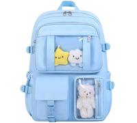 HORHEAR Kawaii Backpack with Cute Pin Accessories, Kawaii Plush Toy Animal Pin and Cartoon Card, Kawaii Backpack, School Backpack（lightblue）