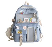 HORHEAR Kawaii Backpack with Cute Pin Accessories, Kawaii Plush Toy Animal Pin and Cartoon Card, Kawaii Backpack, School Backpack(Style-1-lightblue)