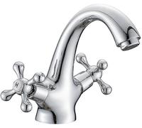 Hori Traditional Victorian Monobloc Basin Mixer Tap Vintage Chrome Dual Cross Handle Bathroom Faucet