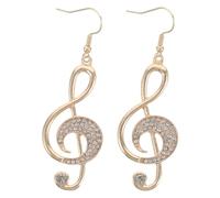 HORIALENCE 1 Pair Bling Rhinestone Musical Note Dangle Drop Earrings, Statement Jewelry for Music Events, Present for Music Lover - Gold