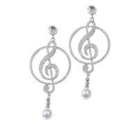 HORIALENCE 1 Pair Silver Music Note Dangle Earrings for Women Rhinestone Embellished Statement Jewelry Lightweight Novelty Drop Earrings for Parties and Daily Wear