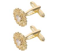 HORIALENCE 1 Pairs Wedding Groom Cufflinks: Gold Rhinestone Floral Cuff Links - Sparkling Cuff Buttons - Vintage Baroque Cufflinks for Tuxedo Suit Dress Shirt