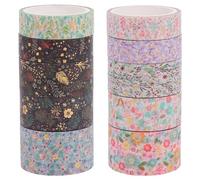HORIALENCE 10 Rolls Japanese Washi Tape Set 3 Meter Foil Masking Tape Floral Patterns for Scrapbook Journaling DIY Crafts and Art Therapy