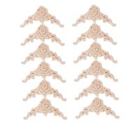 HORIALENCE 12pcs Wood Carved Onlays Decorative Wooden Corner Appliques with Intricate Rose Carvings for DIY Furniture Upgrade Doors Cabinets Beds Elegant European Style Unfinished Wood Decals
