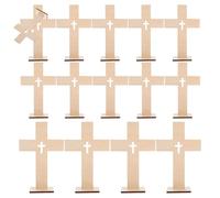 HORIALENCE 14Pcs Easter Wooden Crosses: Unfinished Cross Shaped Table Sign - Baptism Standing Centerpieces - Farmhouse Wood Prayer Table Decorations