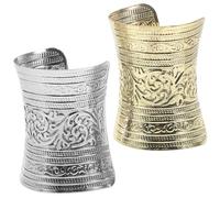 HORIALENCE 2pcs Adjustable Metal Arm Cuff Bracelets with Raised Pattern, Classic Design and Not Easy to Deform, Statement Open Armlets for Women