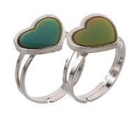 HORIALENCE 2Pcs Adjustable Temperature Sensitive Color Changing Mood Rings for Women Men Heart-shaped Emotion Jewelry Stylish Bohemian Open Band Accessories