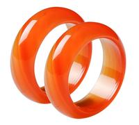HORIALENCE 2pcs Carnelian Promise Rings for Women and Him with Comfortable Smooth Inner Band, Unique Elegant Orange Gemstone Band for Special Occasions and Daily Wear