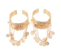 HORIALENCE 2pcs Cuff Bracelets Women Belly Dance Costume Accessory - Adjustable Ethnic Wide Open Chunky Wrist Cuff with Coin for Cosplay (Gold)