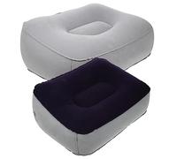 HORIALENCE 2pcs Inflatable Foot Rest Pillow for Airplane Travel Camping Heel Cushion Comfortable Flocking PVC Foot Massage Stool Grey