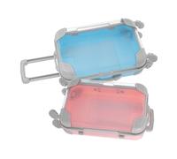 HORIALENCE 2pcs Mini Plastic Suitcase Eyelash Storage Box Set with Rolling Handle, Travel Makeup Organizer for False Eyelashes and Candy, Blue Pink Compact Cosmetic Cases for Birthday and Baby Shower