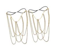 HORIALENCE 2pcs Rhinestone Body Chain Leg Chain for Women Bohemian Elastic Thigh Jewelry Sparkling Crystals for Rave Holiday Wear Golden
