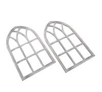 HORIALENCE 2pcs Rustic Wood Arched Window Frame Wall Decor, Beige Decorative Faux Window Frames with Cathedral Style for Homes and Cafes, Vintage Farmhouse Architectural Elements