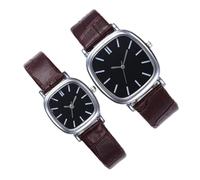 HORIALENCE 2pcs Silver Case Black Dial Brown Strap Quartz Wrist Watch for Couples Stylish Lovers Watches for Men and Women Comfortable Three Hand Analog Design for Daily Party Business Wear