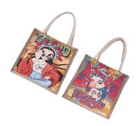 HORIALENCE 2pcs Stylish Canvas Lady Tote Bags with Peking Opera Print, Personality Design, Sturdy Material for Daily Use and Shopping, Store Change and Keys Conveniently