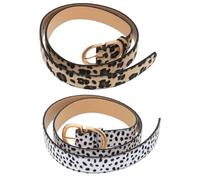 HORIALENCE 2pcs Women Waist Belts Set for Jeans and Dresses, Pu Leather Leopard Print and Cow Pattern, Casual Metal Buckle, 105cm Length, 2.8cm Width, Korean Style Fashion Accessories