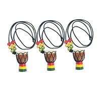 HORIALENCE 3pcs African Wooden Drum Necklace Set, Miniature Djembe Percussion Pendant, Random Color, Traditional Handcrafted Music Jewelry for Casual and Festival Wear