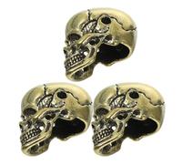 HORIALENCE 3pcs Antique Brass Skull Charm Vintage Gothic Solid Brass Pendant Retro Skull Shape Versatile Decoration Resistant to Wear Halloween Car Ornament Accessory