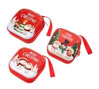 HORIALENCE 3Pcs Christmas Coin Purses Set Mini Square Metal Storage Pouch with Zipper Design for Xmas Tree Hanging Decor and Candy Holder