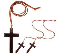 HORIALENCE 3pcs Mini Cross Necklace: Brown Jesus Jewelry - Tiny Religious Necklaces Charms - Simple Wood Cross Pendant for Religious
