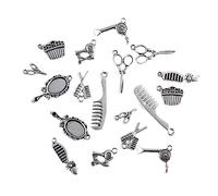 HORIALENCE 40pcs Assorted Silver Mirror Charm Pendants and Mini Scissors for Jewelry Making for Necklaces Bracelets and Craft Projects Alloy Hair Dryer Accessories