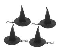 HORIALENCE 4pcs Adjustable Black Halloween Pet Witch Hat for Dogs and Cats, Comfortable Polyester Pointed Wizard Headwear, for Themed Costumes and Halloween Party Events