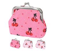 HORIALENCE 4PCS Cherry Pattern Faux Leather Coin Purse with Kiss Lock Clasp Compact Small Makeup Pouch for Women Portable Mini Wallet for Cash Keys Cosmetics Lightweight Travel-Friendly
