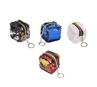 HORIALENCE 4pcs Children’s Double-Sided Sequin Coin Purses Set, Handheld Change Pocket Storage Bags for Kids, Multi-Color Red Blue Pink Black, Small Wallets for Girls Boys Everyday Use