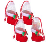 HORIALENCE 4pcs Creative Red Flocking Candy Shoes Pendant Christmas Boots Decoration for Children, Easy to Use Holiday Party Bags, Store Sweets and Snacks with Festive Christmas Atmosphere