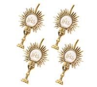 HORIALENCE 4pcs First Communion Lapel Pin Set for Special Occasions, Golden Zinc Alloy Religious Brooches Easy to Pair and Shareable Catholic Holy Chalice Pins for Friends and Family
