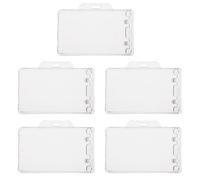 HORIALENCE 5pcs Abs Plastic Id Card Holder Sleeve with Secure Protection and Convenient Horizontal Design, Name Tag Badge Cover for Office and Work Cards