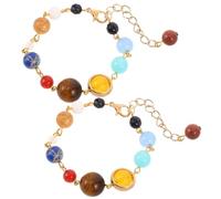 HORIALENCE Adjustable Solar System Bracelet Comfortable Fit 2pcs with Natural Stone Beads, Unique Universe Galaxy Design Gift for Birthdays, Suitable for Men and Women
