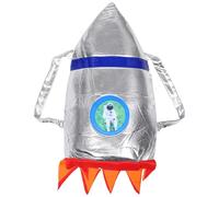 HORIALENCE Astronaut Costume Backpack - Kids Space Rocket Ship Costume Backpack - Silver Metallic Pilot Dress Up Prop with Red Flames Design for Carnival Performance