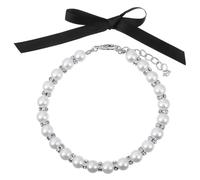 HORIALENCE Cat Collar Imitation Pearl Fashionable Pearl with Adjustable Jewelry Clasp and Matching Ribbon Bow Pet Jewelry Collar for Cats and Small Pets, for Weekend Party and Pet Birthday