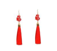 HORIALENCE Chinese Style Tassel Eardrop Fortune Earrings for Women Exaggerated Red Bride Jewelry for Festivals and Weddings Durable Rhinestone Design