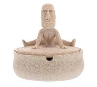 HORIALENCE Creative for Resin with Tray Windproof Stone Ash to Ashtray Man Yoga Lid, Easy Clean Holder with Unique Khaki Design Desktop Study Areas Smoker for Family and Friends