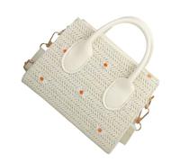 HORIALENCE Daisy Woven Handbag for Women White Handcrafted Straw Crossbody Bag Small Square Shoulder Purse Casual Summer Storage Bag