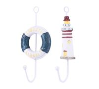 HORIALENCE Decorative Wall Hooks Set Easy to Mount and Space-Saving with Sailing Made of Iron and Lighthouse 3 Pcs Mediterranean Style and Swimming Circle Shapes for Wardrobe or Kitchen