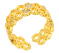 HORIALENCE Elegant 14k Gold Plated Copper Open Ring with Zircon Stones, Stylish Geometric Finger Ring for Parties and Engagements, Easy to Take off Fashion Accessory