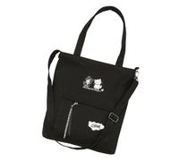 HORIALENCE Fresh Style Black Canvas Tote Bag with Large Capacity and Scientific Pocket Lining Design, Reusable Shoulder Bag for School and Everyday Use