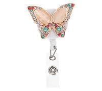 HORIALENCE Gem Butterfly Id Clasp Badge Holder for Id Cards Telescopic Keychain Fixing Clip for Office Use