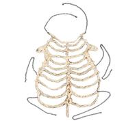 HORIALENCE Halloween Skeleton Bone Chest Costume Prop, Hollow Out Plastic Rib Cage with Adjustable Chain Buckle for Cosplay Party Carnival Stage Performance Wear Beige