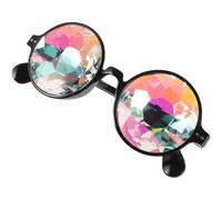 HORIALENCE Lightweight Black Kaleidoscope Goggles with Crystal Lens and Sturdy Resin PC Frame for LED Light Shows and Halloween Parties, Fashion-forward Rave Glasses with Rainbow Sunglasses