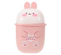 HORIALENCE Mini Desktop Trash Can with Flip Lid, Small Cute Table Waste Bin in Pink and White, Cartoon Rabbit Sundries Container for Office and Home Storage