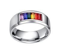 HORIALENCE Rainbow Pride Titanium Ring 6# Love Eternal Embellishment Ring for Couples Lgbtq Fashion Finger Jewelry