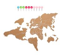 HORIALENCE Rustic Style Wall Map Featuring Decorative Cork Board World Map Design with Self-Adhesive Wall Decoration in Khaki Colour with Lightweight and Simple Wood Material Color