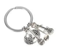 HORIALENCE Silver Metal Music Lover Keyring with Comfortable Hand Feel and Unique Creative Design Featuring Microphone, Music Note, and Guitar Shapes for Everyday Key Organisation and Bag